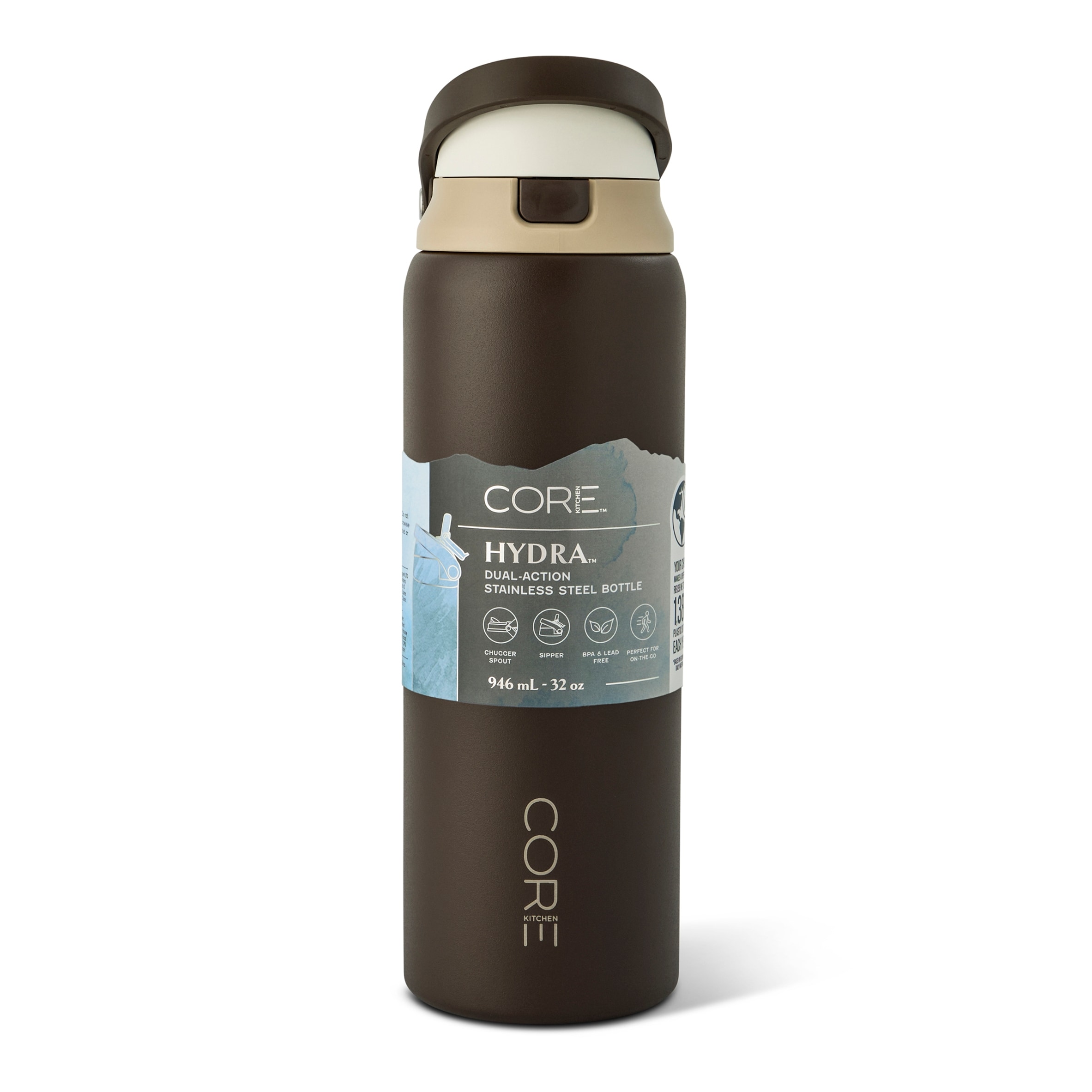 Core Kitchen Mocha Hydra Dual Function Water Bottle 946ml