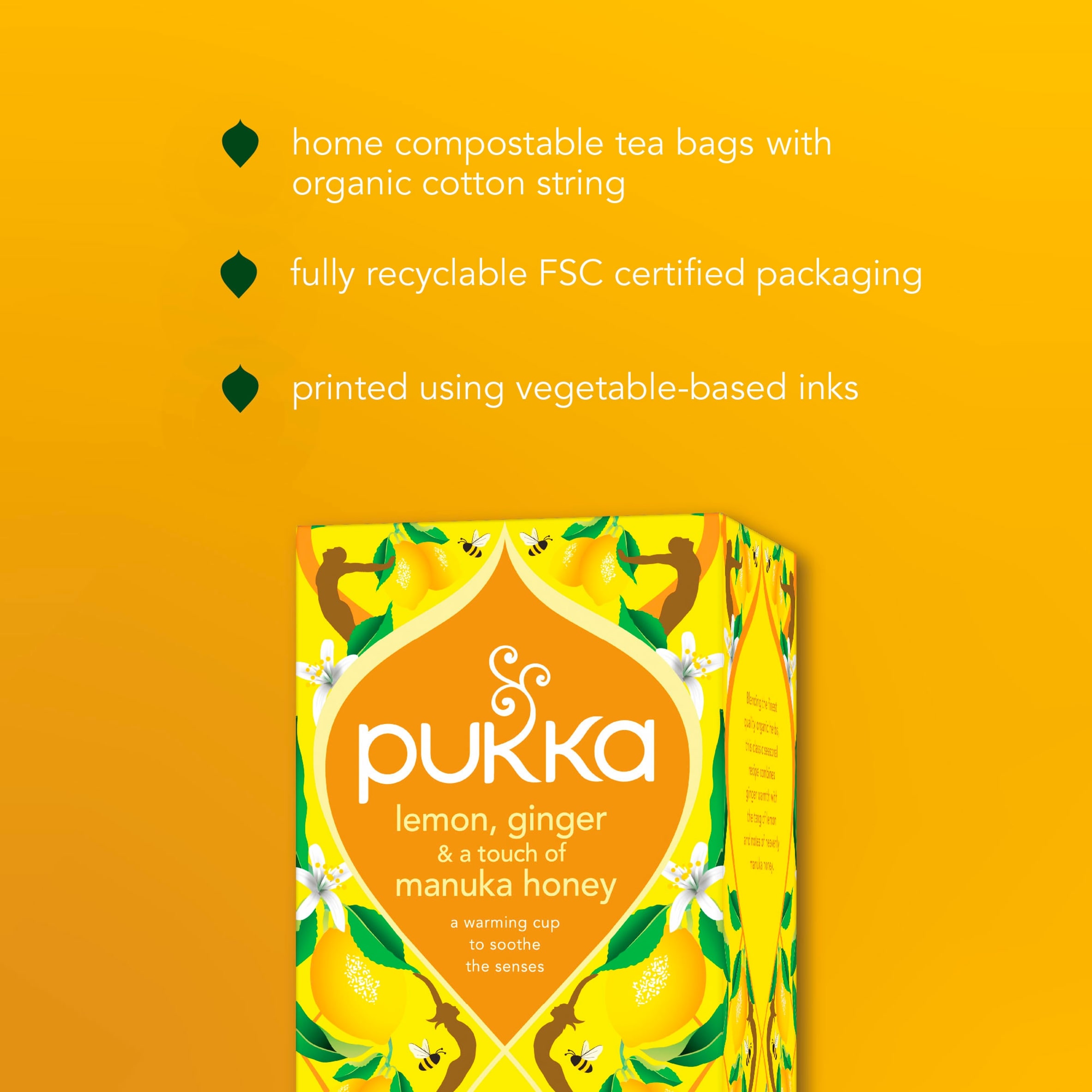 Pukka Organic Lemon, Ginger & a touch of Manuka Honey 40 Immunity Herbal Tea Bags 68g thumbnail 5