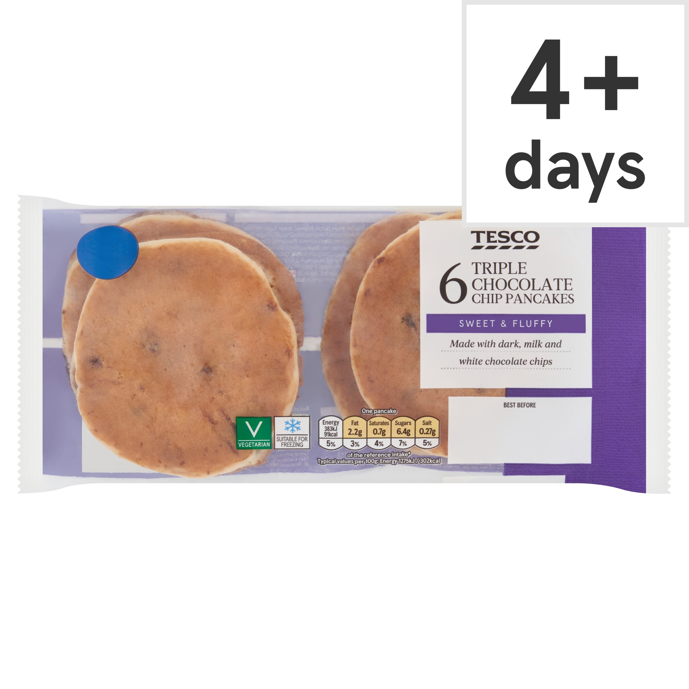 Tesco Triple Chocolate Chip Pancakes 6 Pack