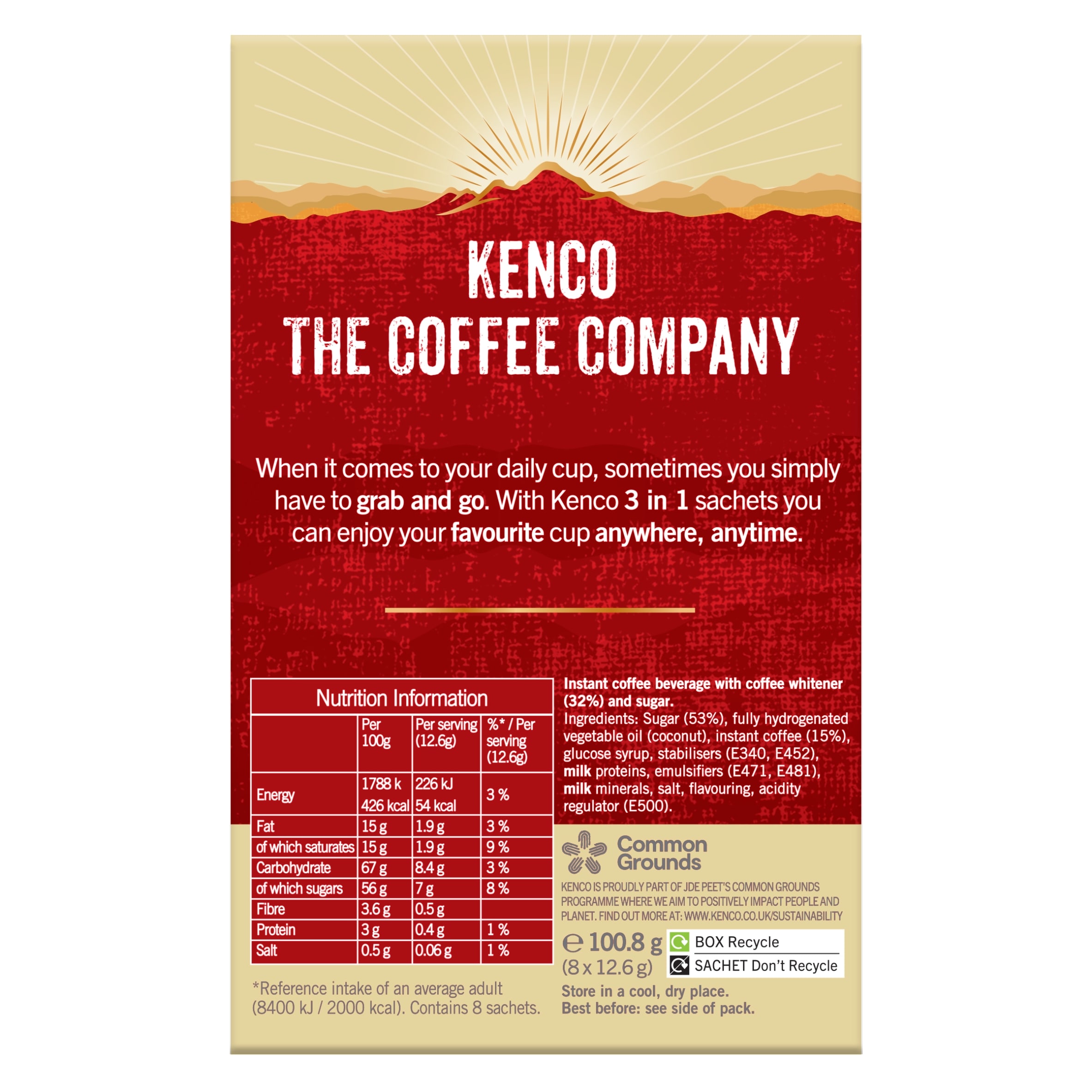 Kenco 3 in 1 Smooth White Instant Coffee Sachets 8 X 12.6g thumbnail 2
