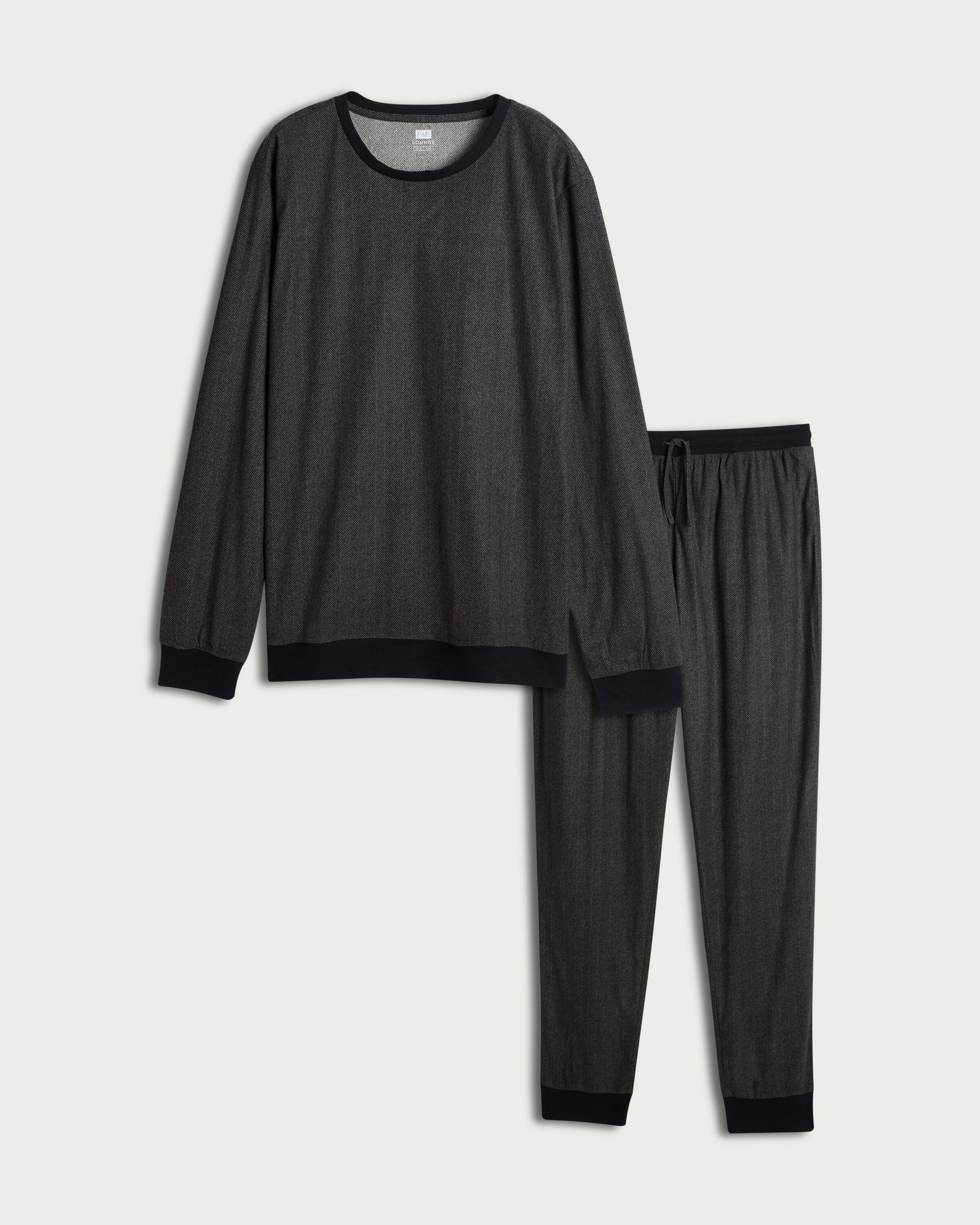 F&F Fleece Herringbone Print Top and Joggers Pyjamas in Grey thumbnail 4