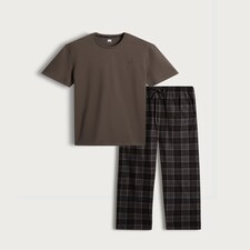 F&F Check Print Fleece Bottom Pyjama Set in Brown thumbnail 5
