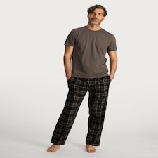 F&F Check Print Fleece Bottom Pyjama Set in Brown