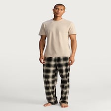 F&F Check Print Fleece Bottom Pyjama Set in Stone
