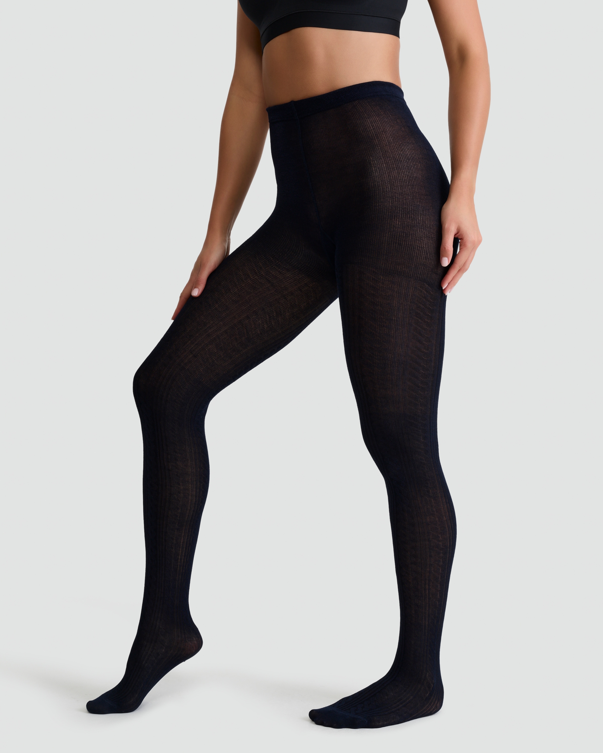 F&F 100 Denier Cable Knit Tights in Navy