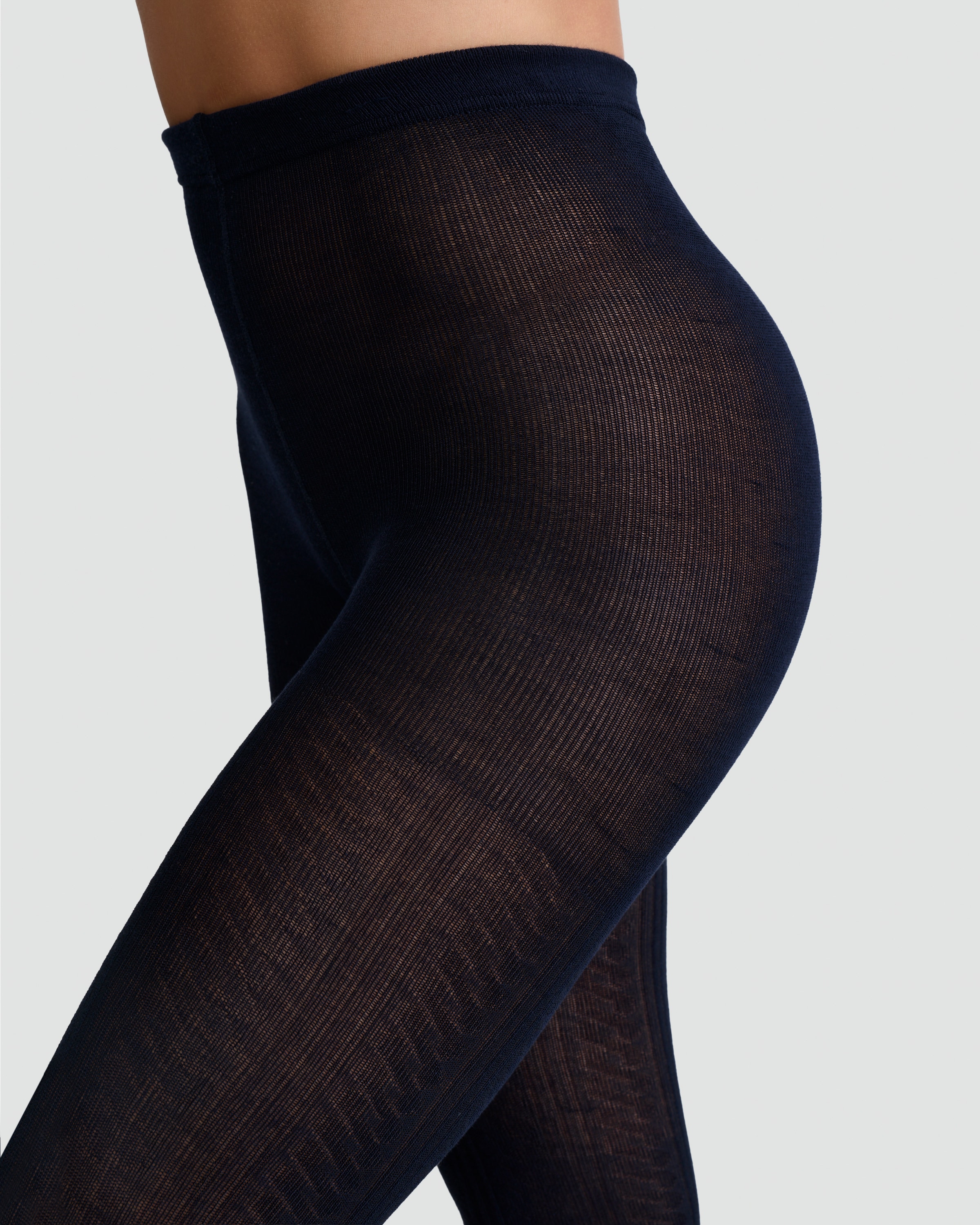 F&F 100 Denier Cable Knit Tights in Navy thumbnail 2