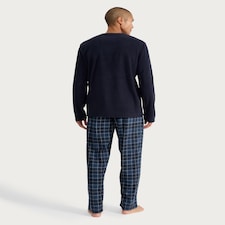 F&F Fleece Long Sleeved Top and Check Trousers Pyjamas in Navy thumbnail 3