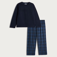 F&F Fleece Long Sleeved Top and Check Trousers Pyjamas in Navy thumbnail 4
