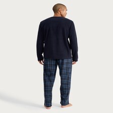 F&F Fleece Long Sleeved Top and Check Bottoms Pyjama Set in Navy thumbnail 3