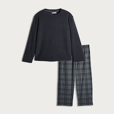 F&F Fleece Check Print Long Sleeved Pyjamas in Grey thumbnail 3