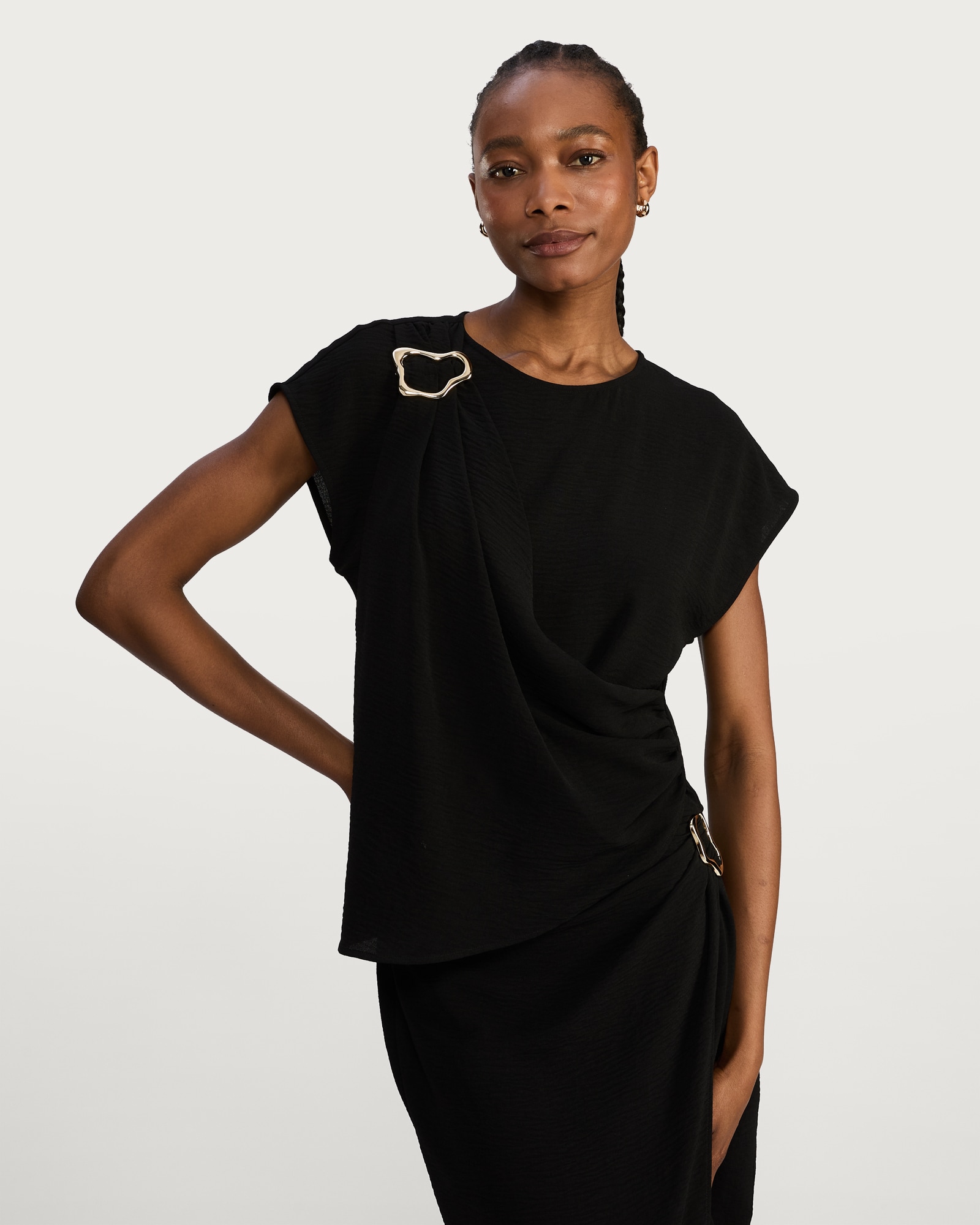 F&F Draped Metal Detail Top in Black thumbnail 2