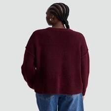The F&F Edit Ribbed Crew Neck Jumper with Wool in Burgundy thumbnail 3
