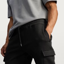 F&F Cotton Rich Slim Leg Cuffed Cargo Joggers in Black thumbnail 2