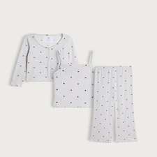 F&F Girls 3-Piece Pointelle Heart Print Pyjama Set in White Multi