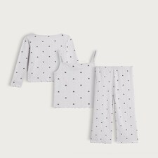 F&F Girls 3-Piece Pointelle Heart Print Pyjama Set in White Multi thumbnail 2