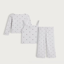 F&F Girls 3-Piece Pointelle Heart Print Pyjama Set in White Multi thumbnail 2