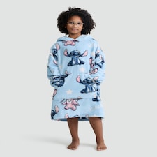 Disney Lilo and Stitch Print Fleece Hooded Blanket in Blue