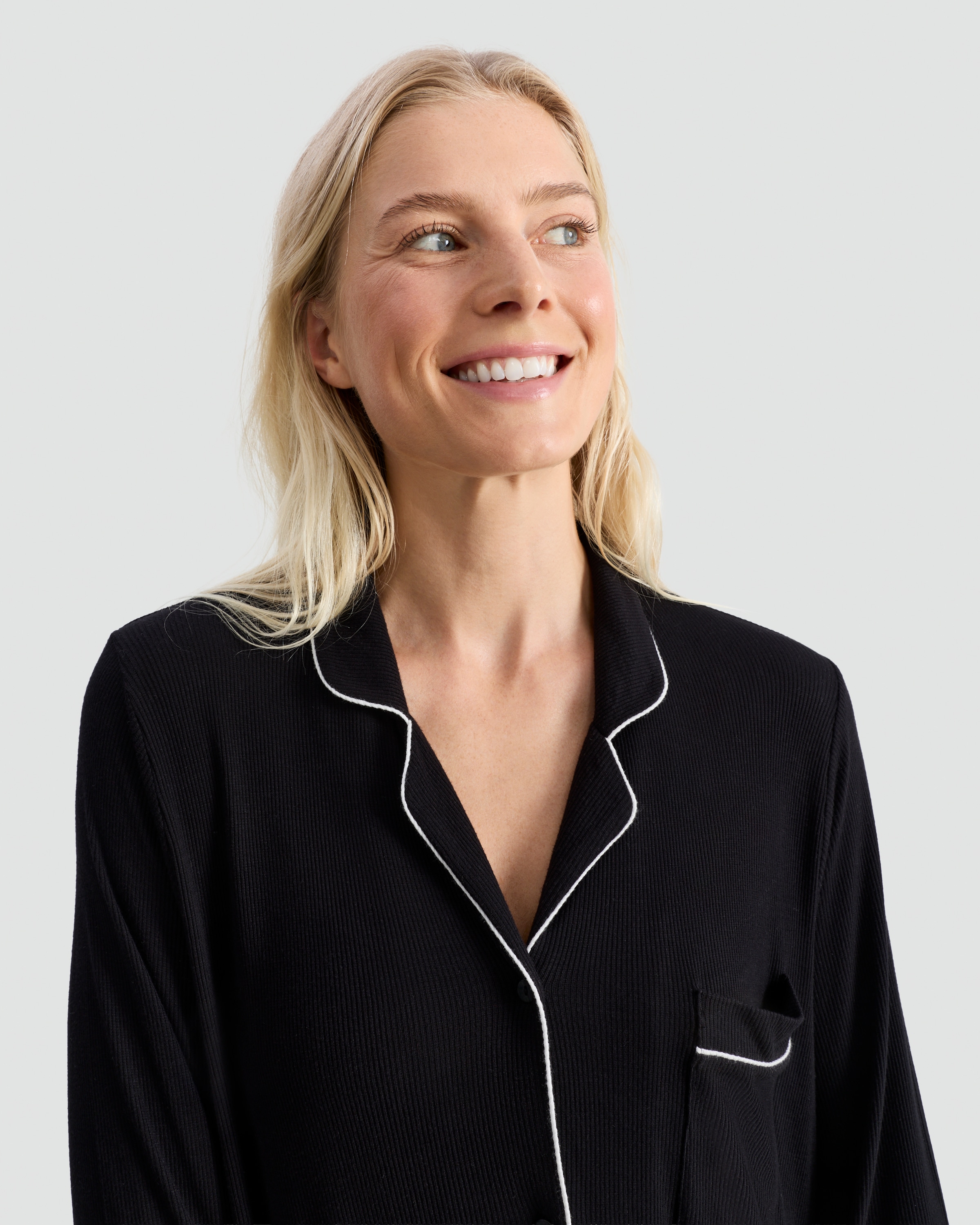 F&F Ribbed Contrast Piping Longline Pyjama Shirt in Black thumbnail 2
