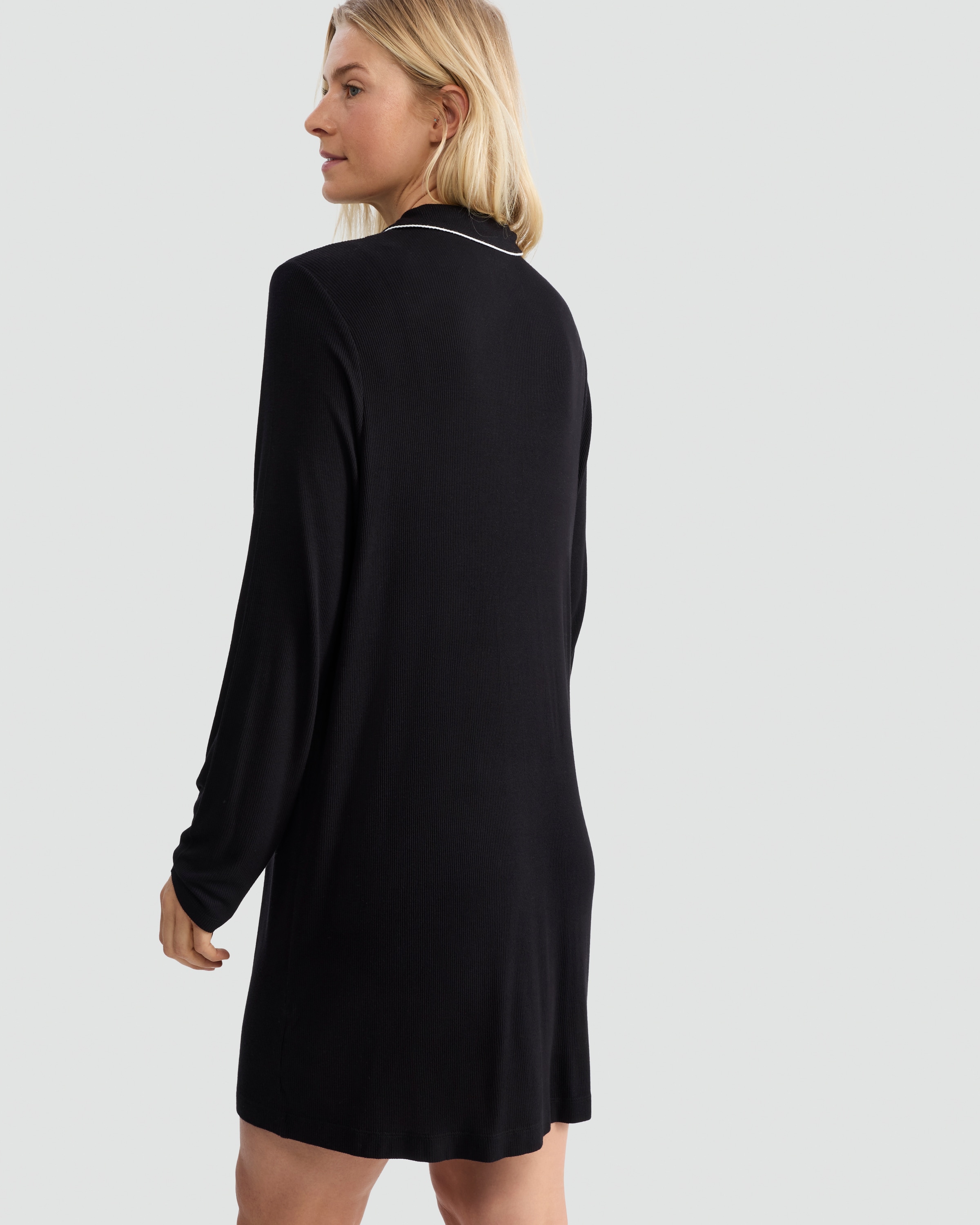 F&F Ribbed Contrast Piping Longline Pyjama Shirt in Black thumbnail 3