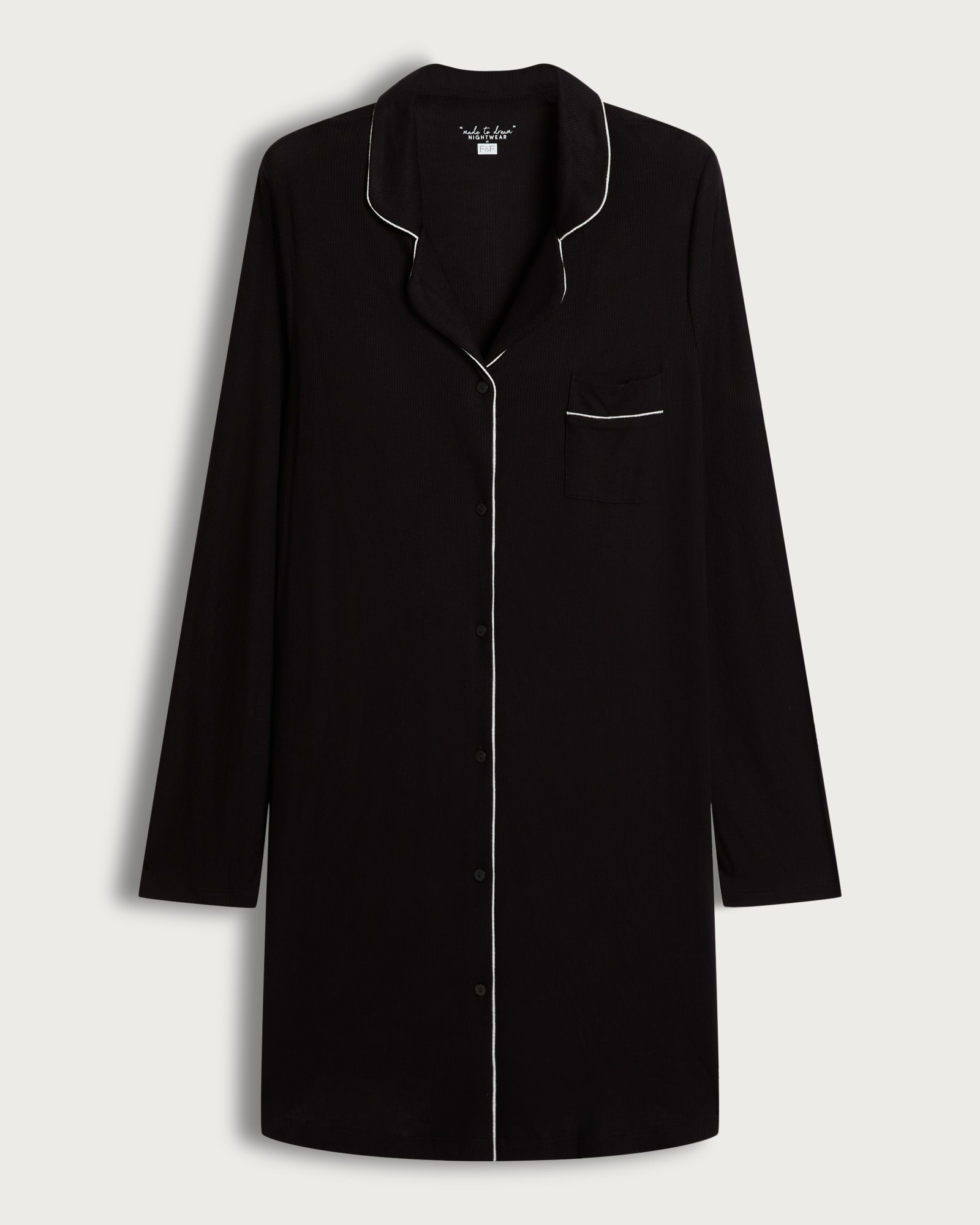 F&F Ribbed Contrast Piping Longline Pyjama Shirt in Black thumbnail 4