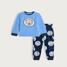 Manchester City Football Club Print Minky Fleece Pyjamas in Blue