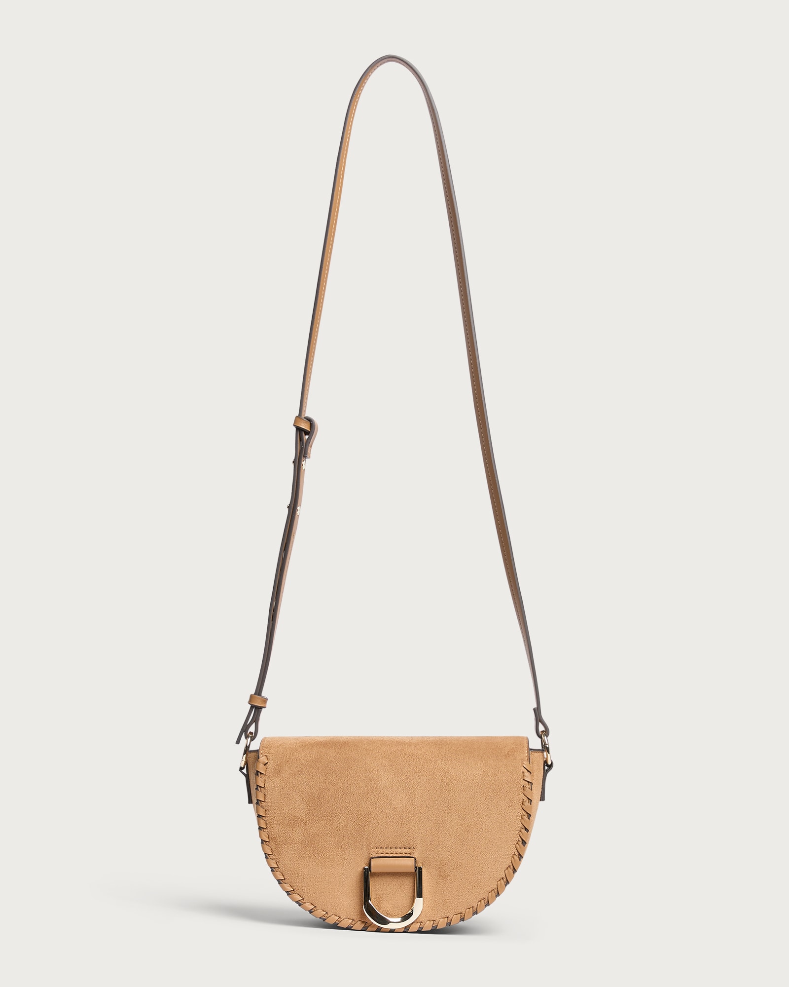 SACHA Braided Trim Saddle Bag in Tan