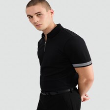 The F&F Edit Textured Zip Neck Polo Shirt in Black thumbnail 2