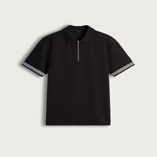 The F&F Edit Textured Zip Neck Polo Shirt in Black thumbnail 4