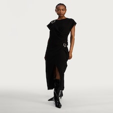 F&F Wrap Metal Buckle Midi Skirt in Black