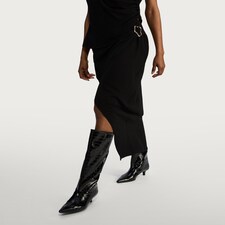 F&F Wrap Metal Buckle Midi Skirt in Black thumbnail 2