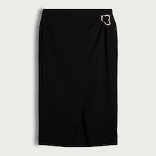 F&F Wrap Metal Buckle Midi Skirt in Black thumbnail 5