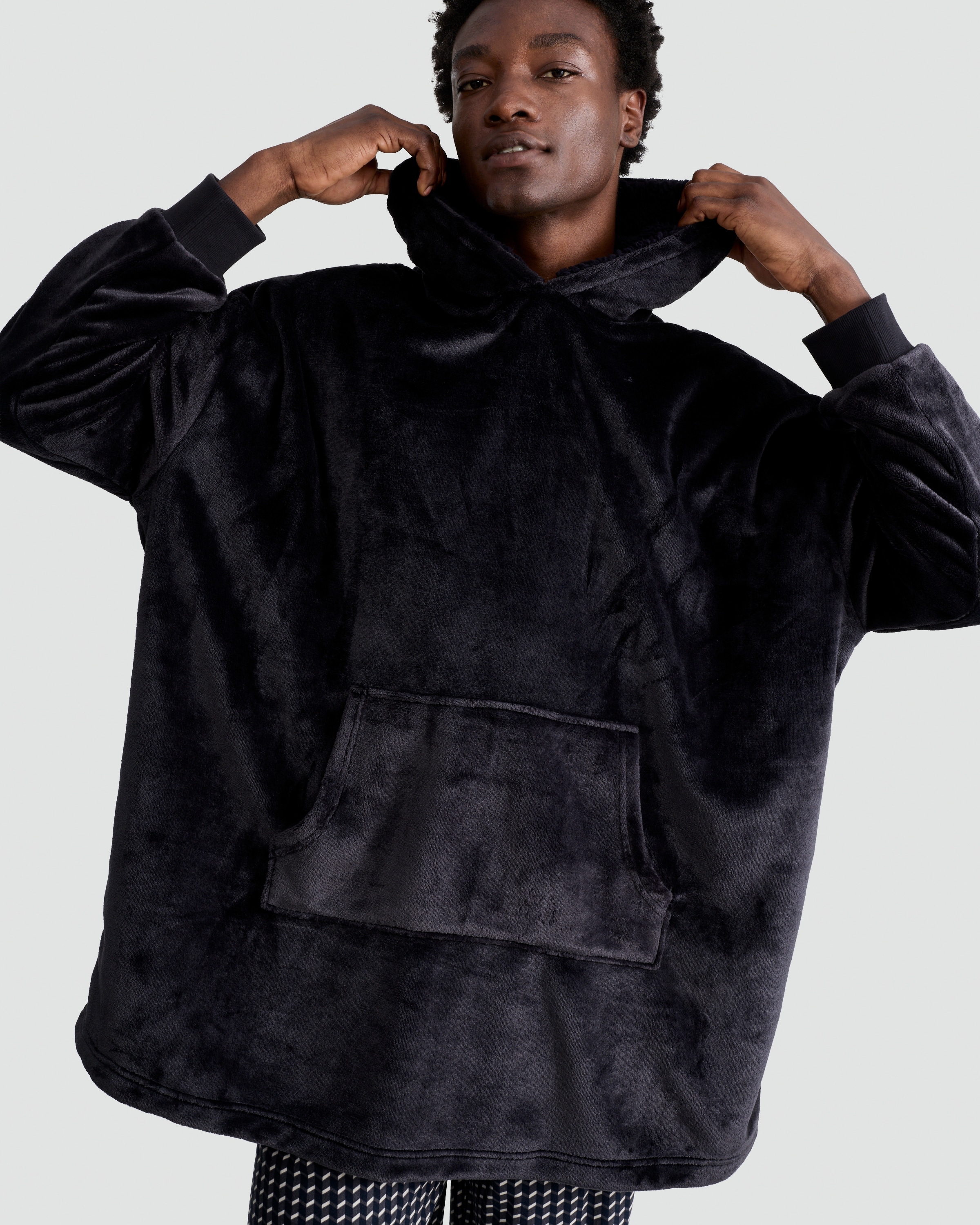 F&F Fleece Kangaroo Pocket Oversized Fit Pyjama Hoodie in Black