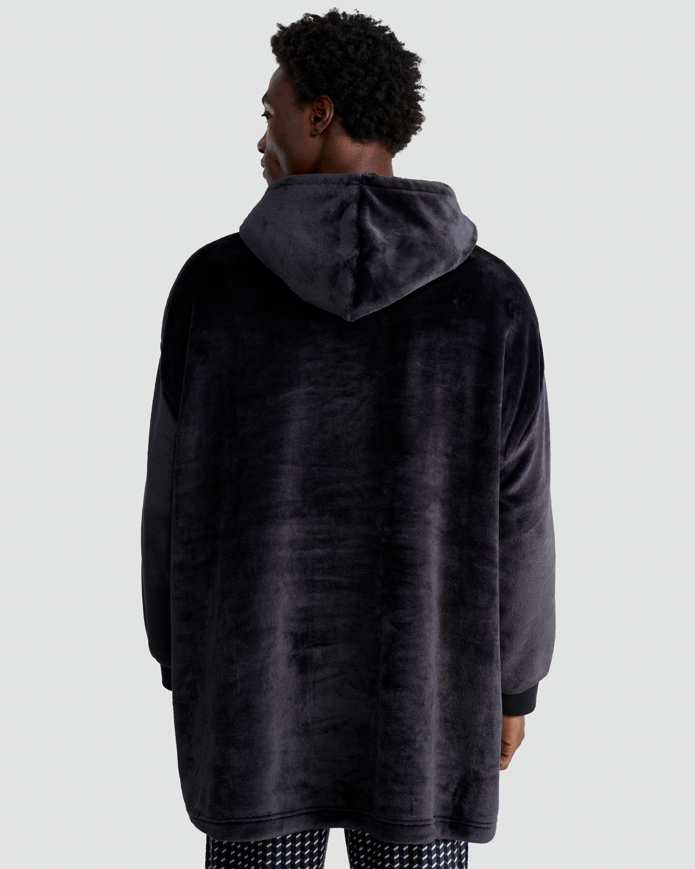 F&F Fleece Kangaroo Pocket Oversized Fit Pyjama Hoodie in Black thumbnail 3