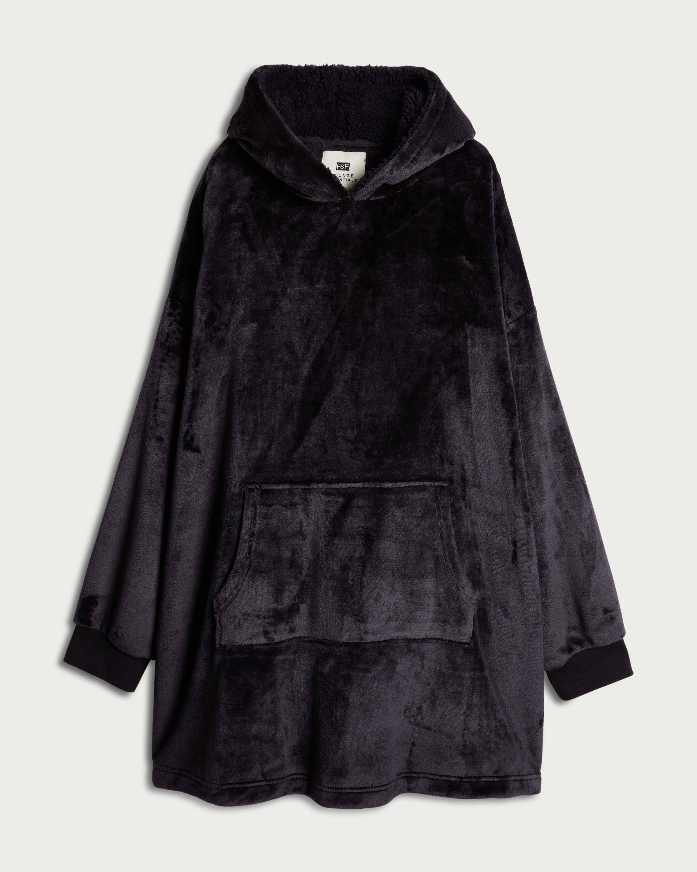 F&F Fleece Kangaroo Pocket Oversized Fit Pyjama Hoodie in Black thumbnail 4