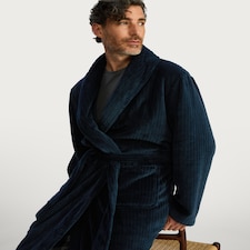 F&F Fleece Textured Dressing Gown in Navy