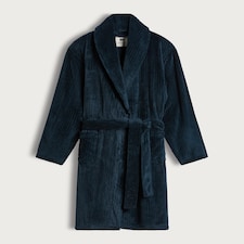 F&F Fleece Textured Dressing Gown in Navy thumbnail 4