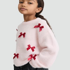 F&F Girls Knitted Satin Bow Jumper in Pink