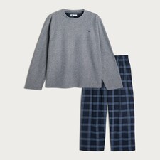 F&F Fleece Top and Check Bottom Pyjamas in Grey thumbnail 4