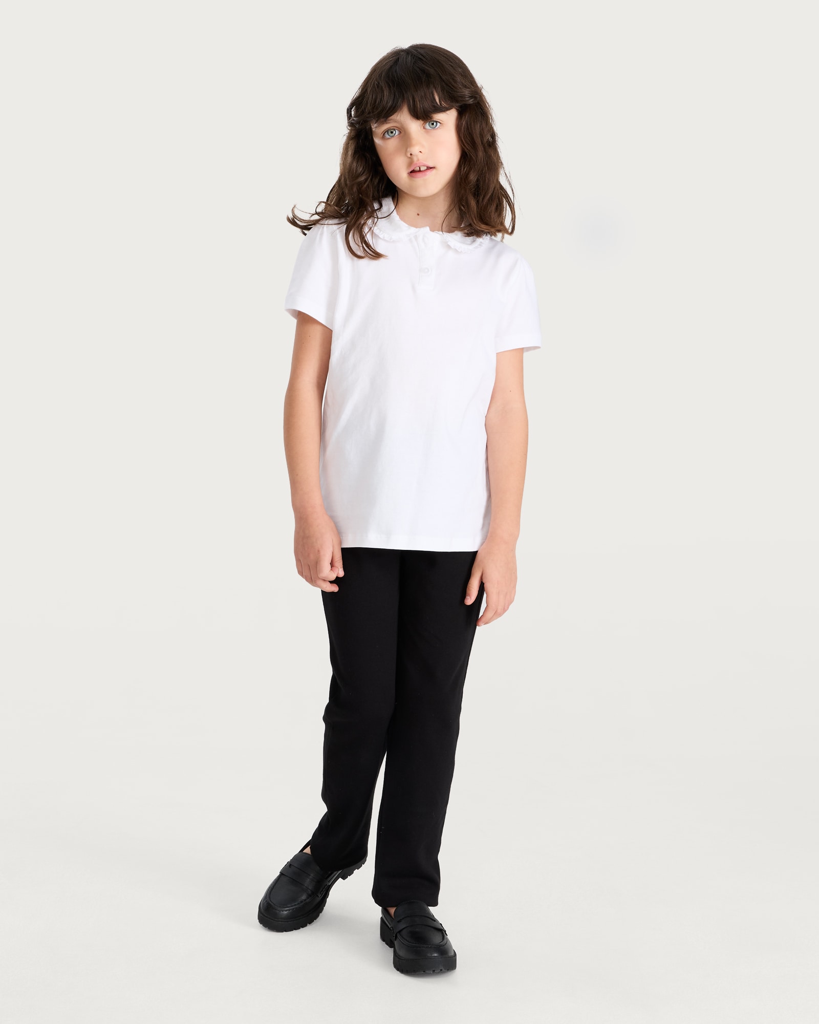 F&F School Girls Frill Trim Short Sleeved Polo Shirt in White thumbnail 2