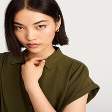 F&F Button Front Collared Blouse in Green thumbnail 3