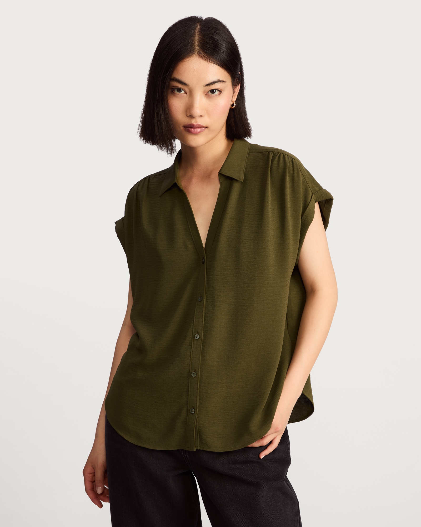 F&F Button Front Collared Blouse in Green