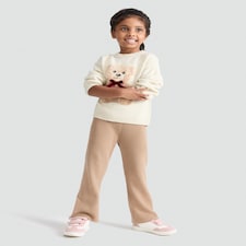 F&F Girls Textured Teddy Bear Jumper in Cream thumbnail 2