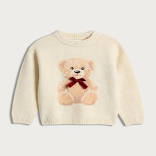 F&F Girls Textured Teddy Bear Jumper in Cream thumbnail 4