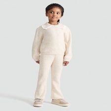 F&F Girls 2-Piece Lace Trim Collar Jumper and Ribbed Leggings Set in Cream