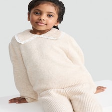 F&F Girls 2-Piece Lace Trim Collar Jumper and Ribbed Leggings Set in Cream thumbnail 2