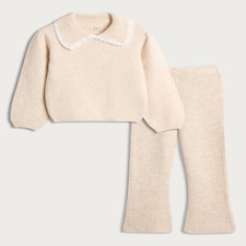 F&F Girls 2-Piece Lace Trim Collar Jumper and Ribbed Leggings Set in Cream thumbnail 4