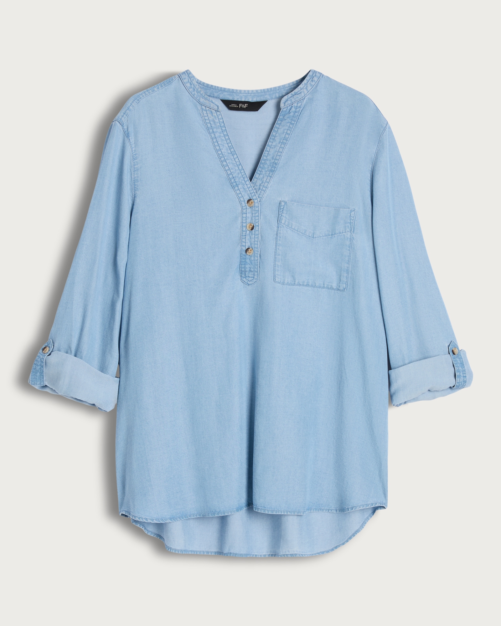 F&F Pure Lyocell Button Detail Roll Sleeved Blouse in Blue thumbnail 5