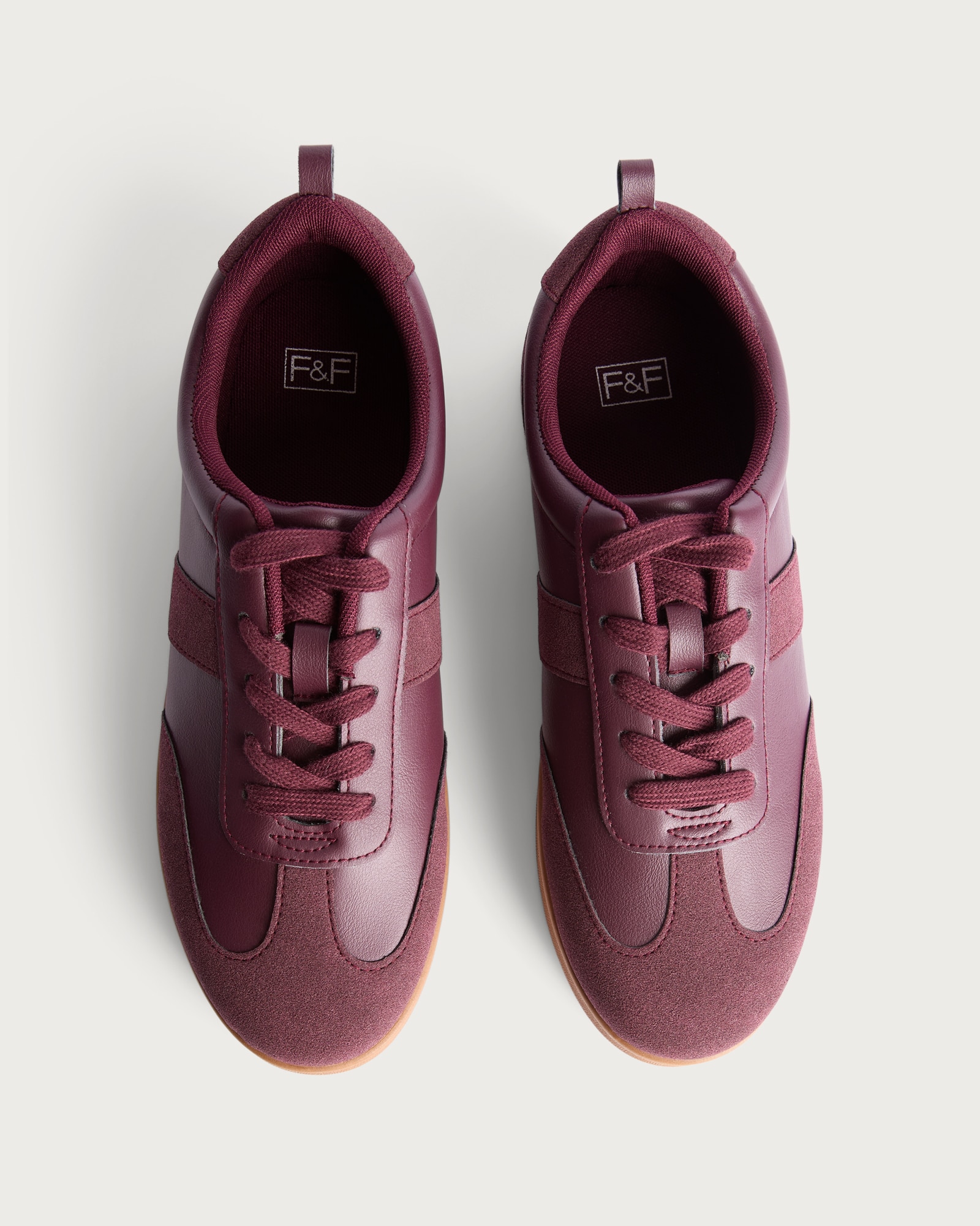 F&F Panelled Lace Up Trainers in Burgundy thumbnail 2