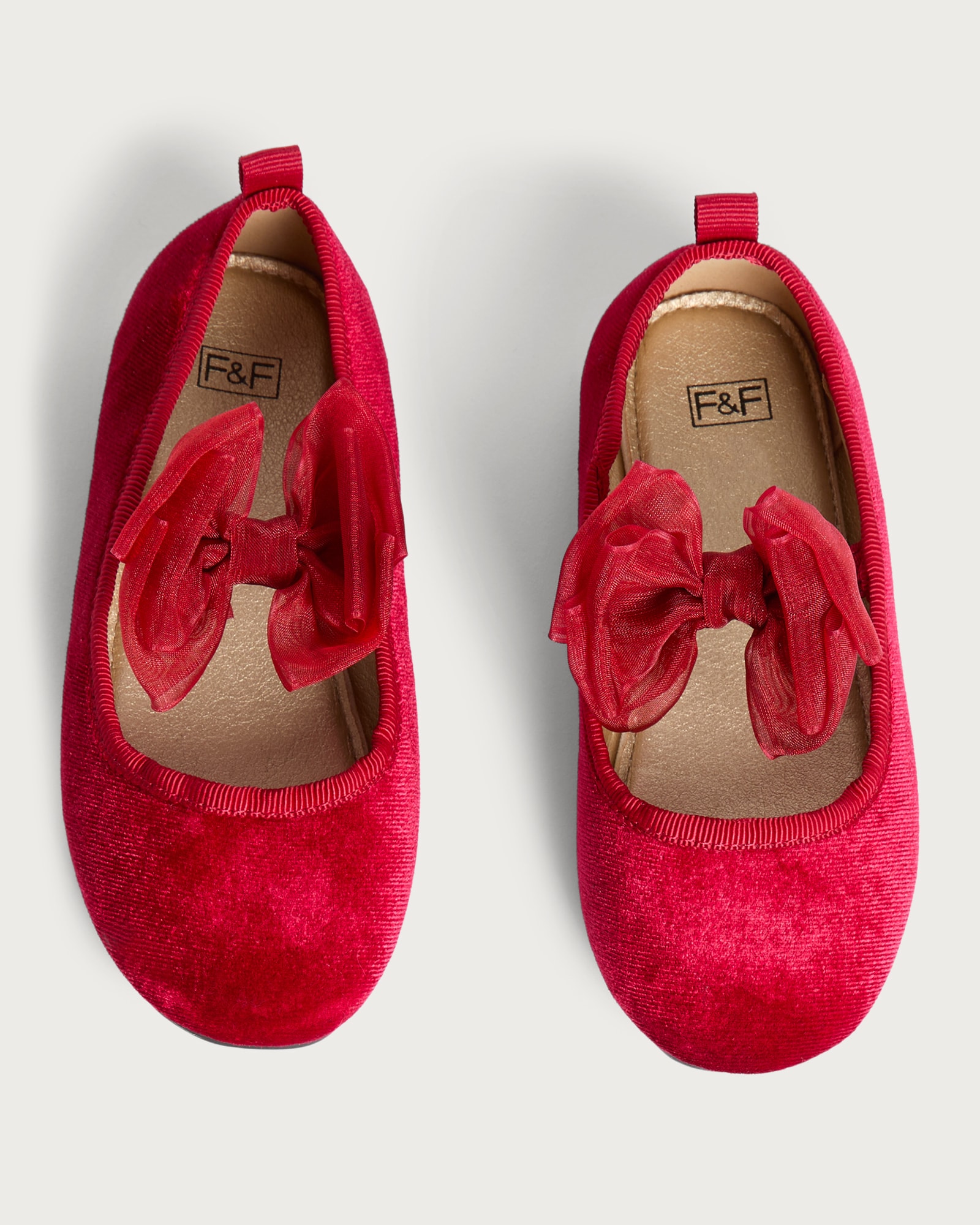 F&F Girls Velvet Bow Detail Ballet Shoes in Red thumbnail 2