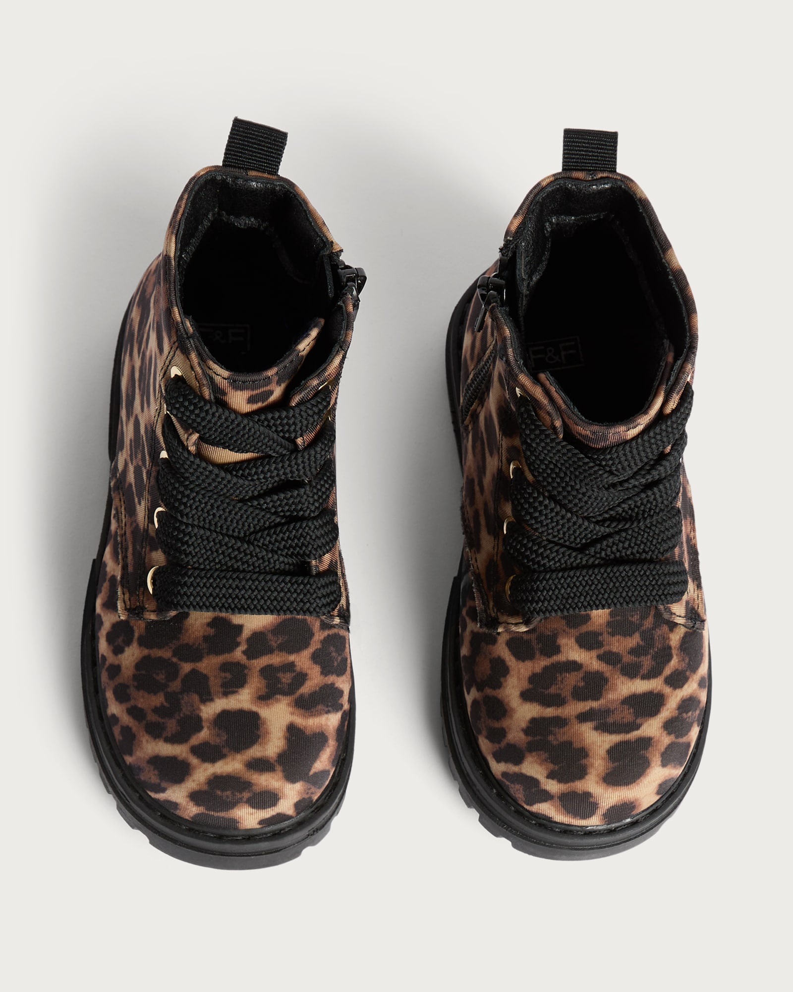 F&F Girls Leopard Print Lace Up Boots in Multi Brown thumbnail 2
